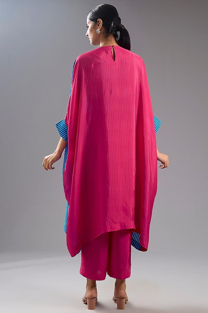 Blue Silk Crepe Abstract Printed Kaftan Set by CLOS at Pernia's Pop Up Shop