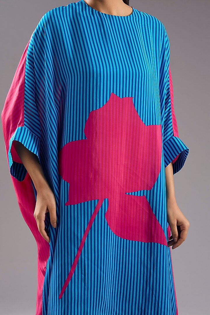 Blue Silk Crepe Abstract Printed Kaftan Set by CLOS at Pernia's Pop Up Shop
