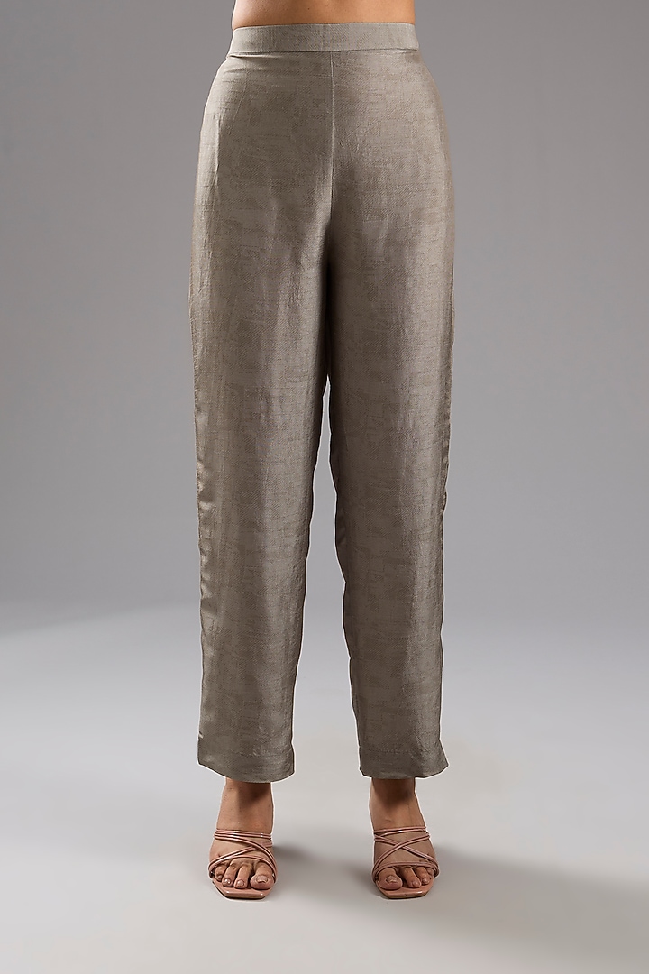 Grey Dupion Silk Abstract Printed Kaftan Set by CLOS at Pernia's Pop Up Shop