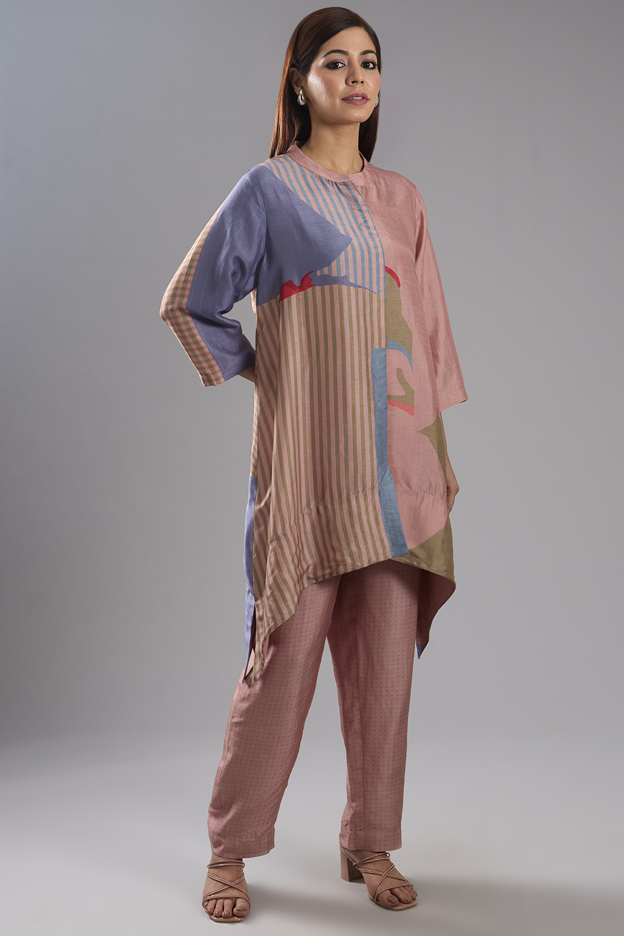 Pink Dupion Silk Abstract Printed Tunic Kurta Set by CLOS at Pernia's Pop Up Shop