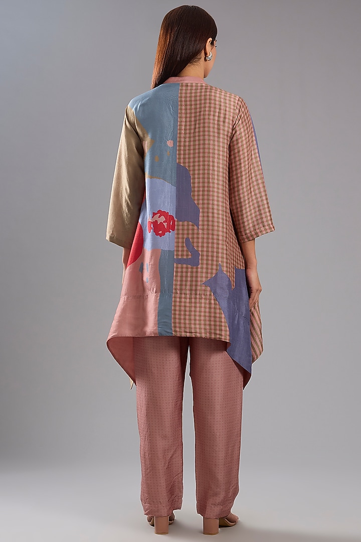 Pink Dupion Silk Abstract Printed Tunic Kurta Set by CLOS at Pernia's Pop Up Shop