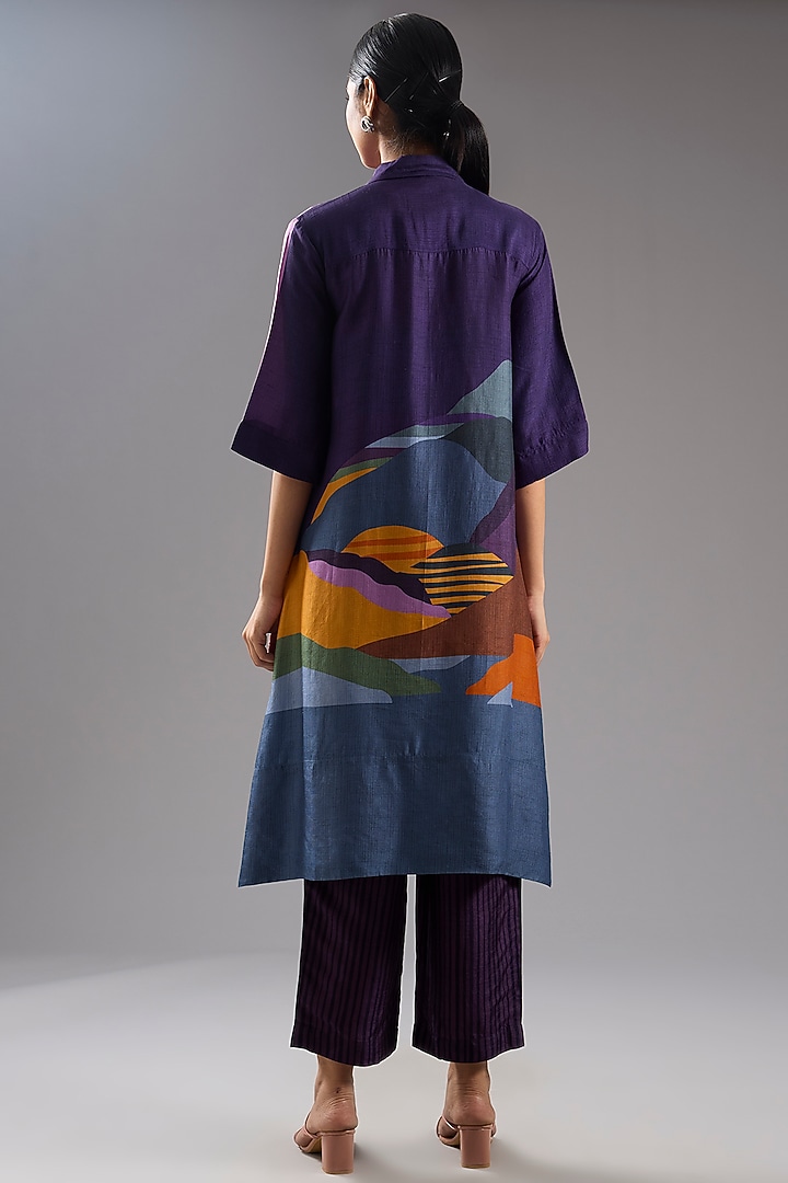 Purple Dupion Silk Abstract Printed Tunic Kurta Set by CLOS at Pernia's Pop Up Shop