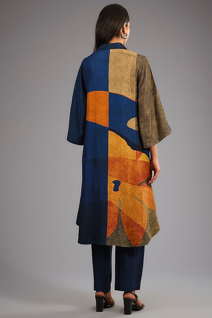 Blue Dupion Silk Abstract Geometric Printed Kurta Set by CLOS at Pernia's Pop Up Shop