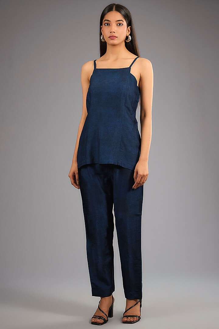 Blue Dupion Silk Abstract Geometric Printed Kurta Set by CLOS at Pernia's Pop Up Shop