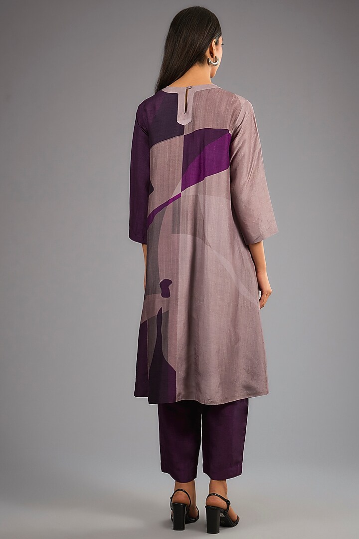 Wine Dupion Silk Abstract Geometric Printed Kurta Set by CLOS at Pernia's Pop Up Shop