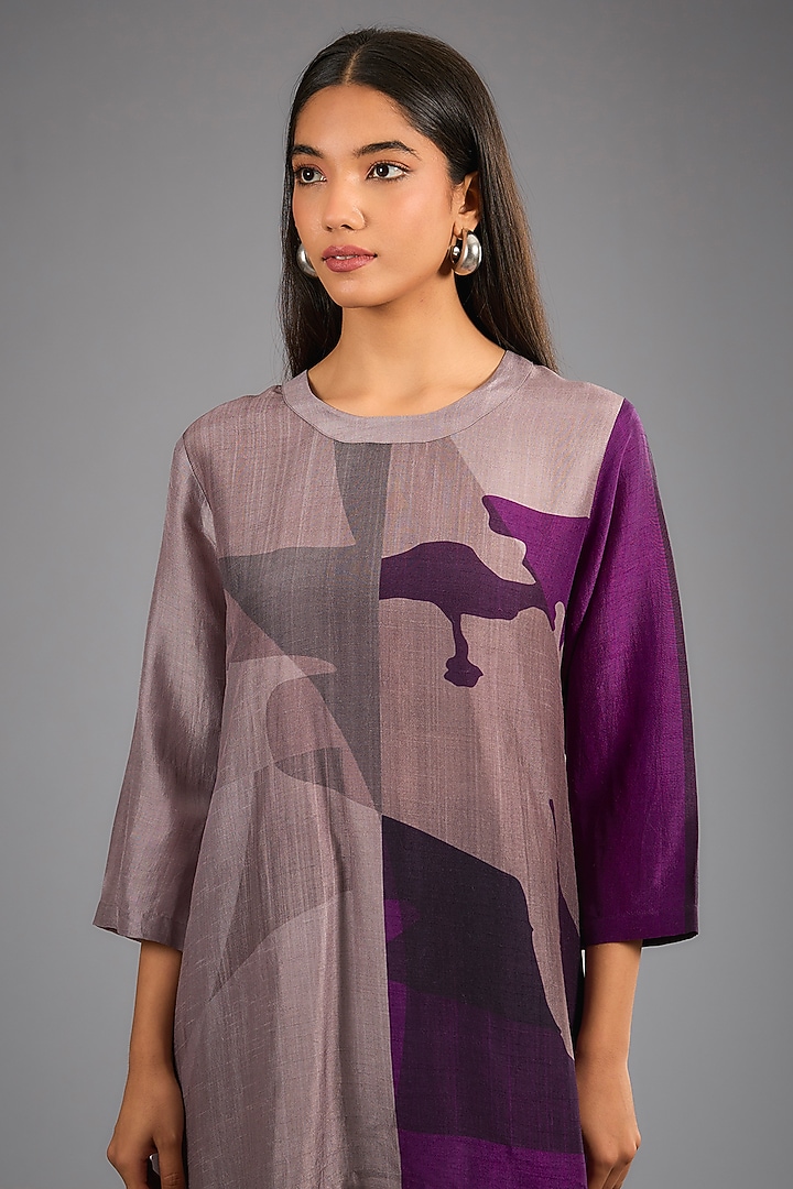 Wine Dupion Silk Abstract Geometric Printed Kurta Set by CLOS at Pernia's Pop Up Shop