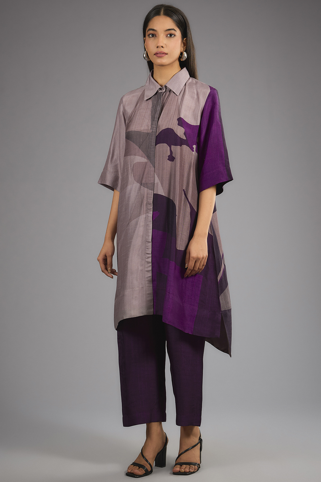 Wine Dupion Silk Abstract Printed Kurta Set by CLOS at Pernia's Pop Up Shop