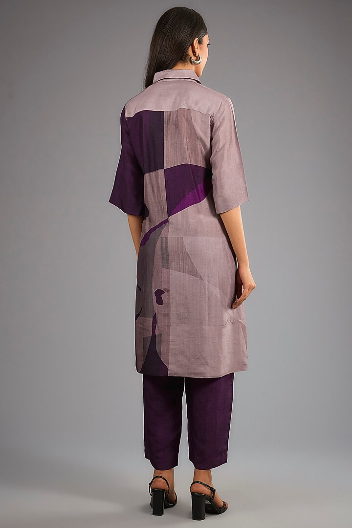 Wine Dupion Silk Abstract Printed Kurta Set by CLOS at Pernia's Pop Up Shop