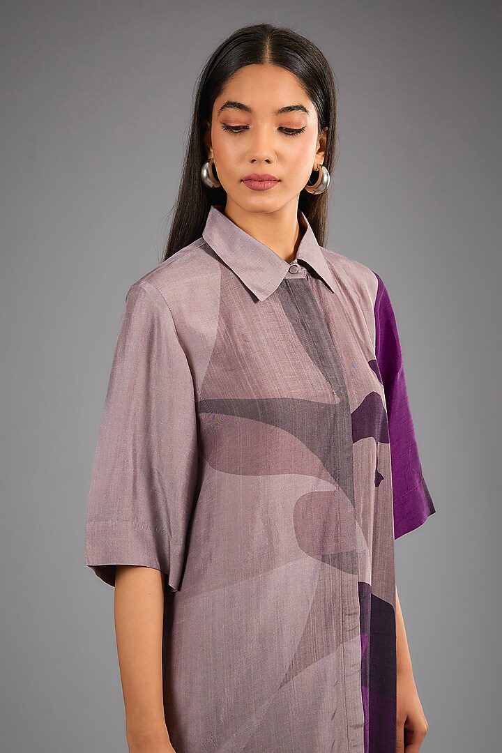 Wine Dupion Silk Abstract Printed Kurta Set by CLOS at Pernia's Pop Up Shop