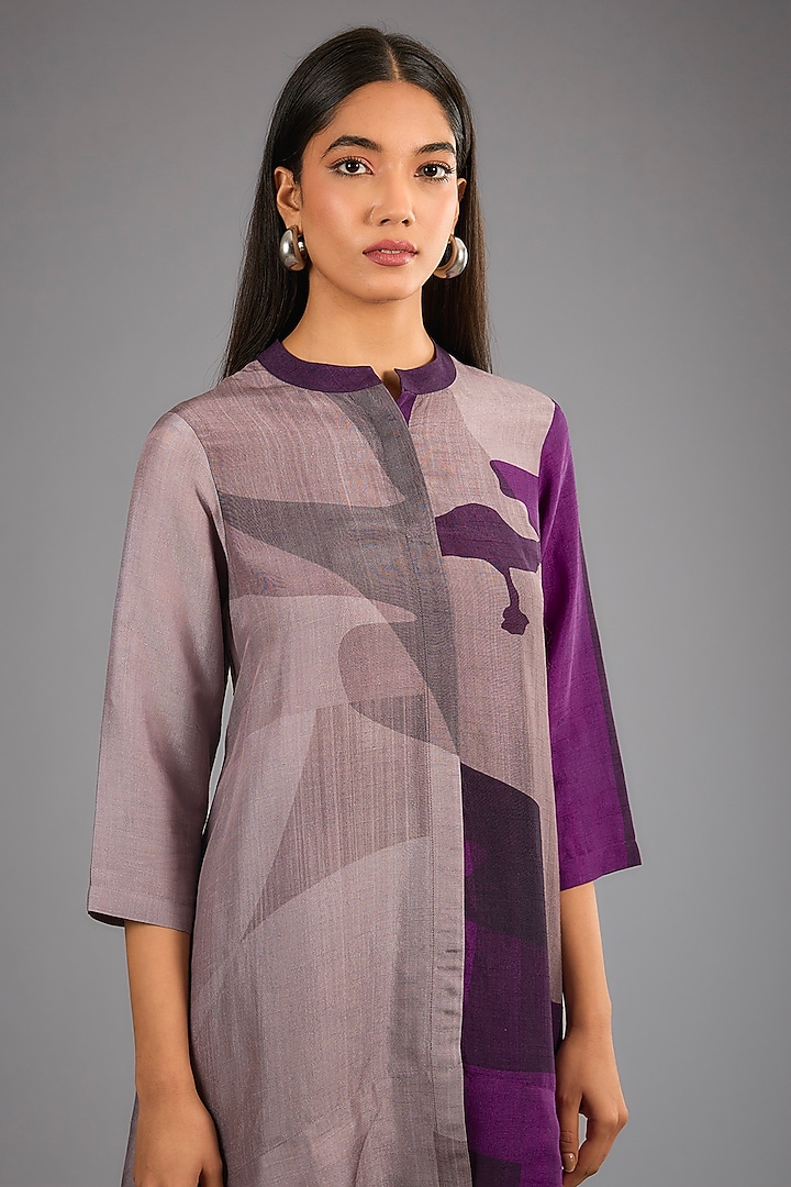Wine Dupion Silk Printed Kurta Set by CLOS at Pernia's Pop Up Shop