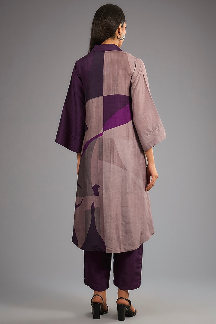 Wine Dupion Silk Abstract Geometric Printed Kurta Set by CLOS at Pernia's Pop Up Shop
