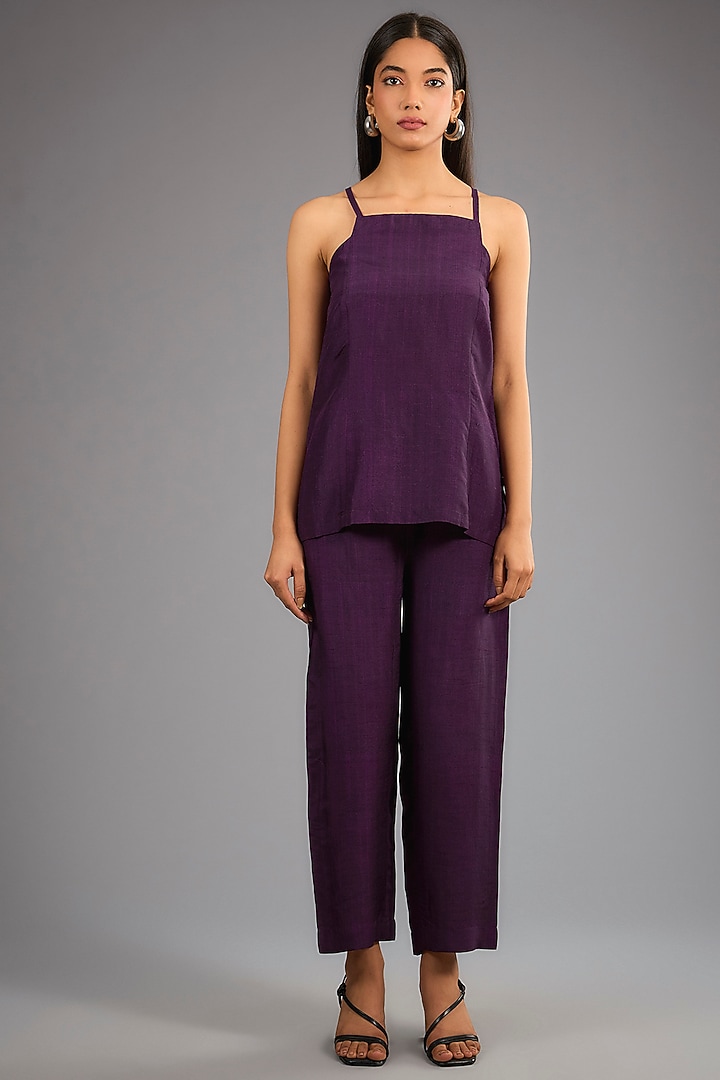 Wine Dupion Silk Abstract Geometric Printed Kurta Set by CLOS at Pernia's Pop Up Shop