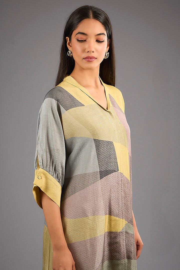 Yellow Dupion Silk Printed Kurta Set by CLOS at Pernia's Pop Up Shop