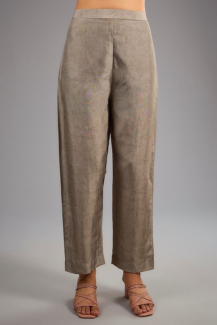 Grey Dupion Silk Printed Kurta Set by CLOS at Pernia's Pop Up Shop