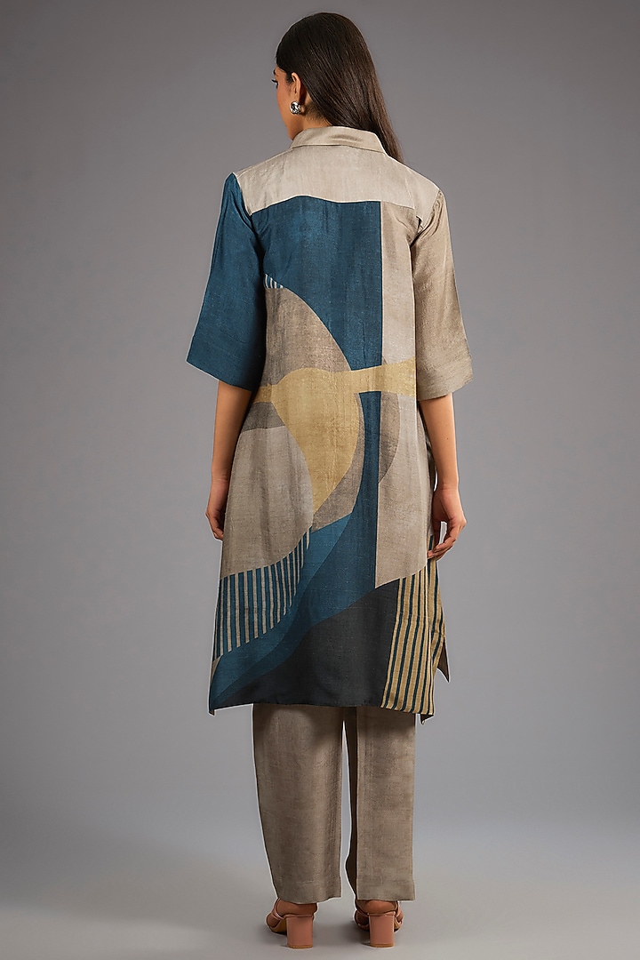 Grey Dupion Silk Abstract Printed Kurta Set by CLOS at Pernia's Pop Up Shop