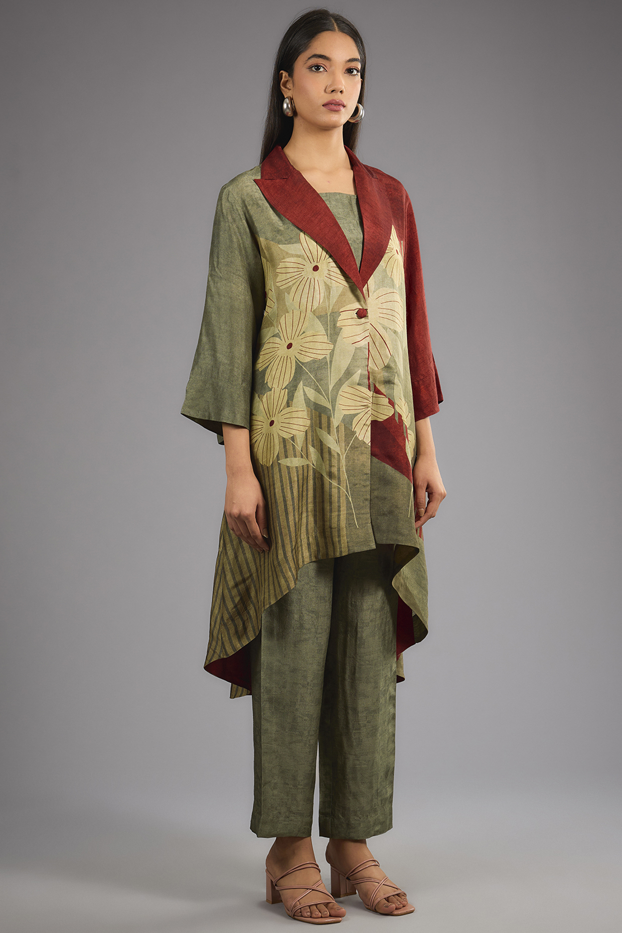 Green Dupion Silk Abstract Geometric Printed Kurta Set by CLOS at Pernia's Pop Up Shop