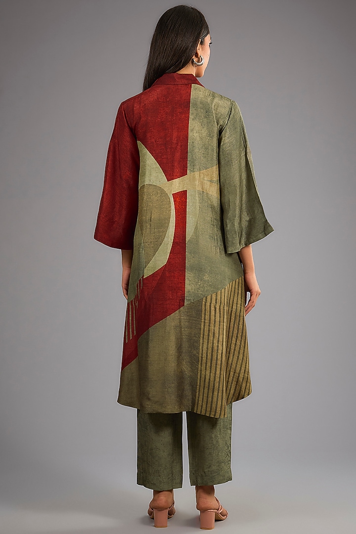 Green Dupion Silk Abstract Geometric Printed Kurta Set by CLOS at Pernia's Pop Up Shop