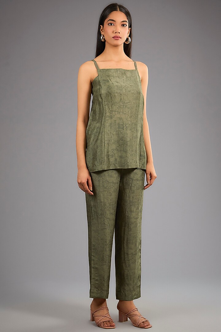 Green Dupion Silk Abstract Geometric Printed Kurta Set by CLOS at Pernia's Pop Up Shop