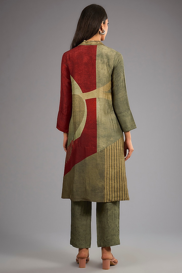 Green Dupion Silk Abstract Geometric Printed Kurta Set by CLOS at Pernia's Pop Up Shop