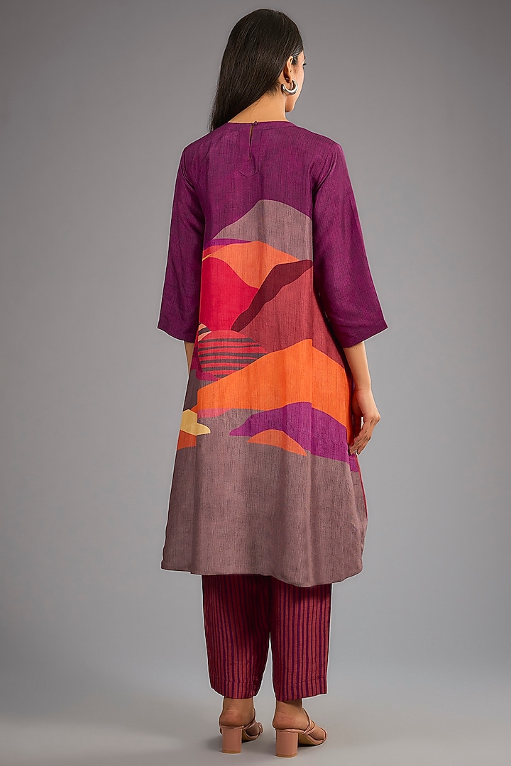 Wine Dupion Silk Abstract Geometric Printed Kurta Set by CLOS at Pernia's Pop Up Shop