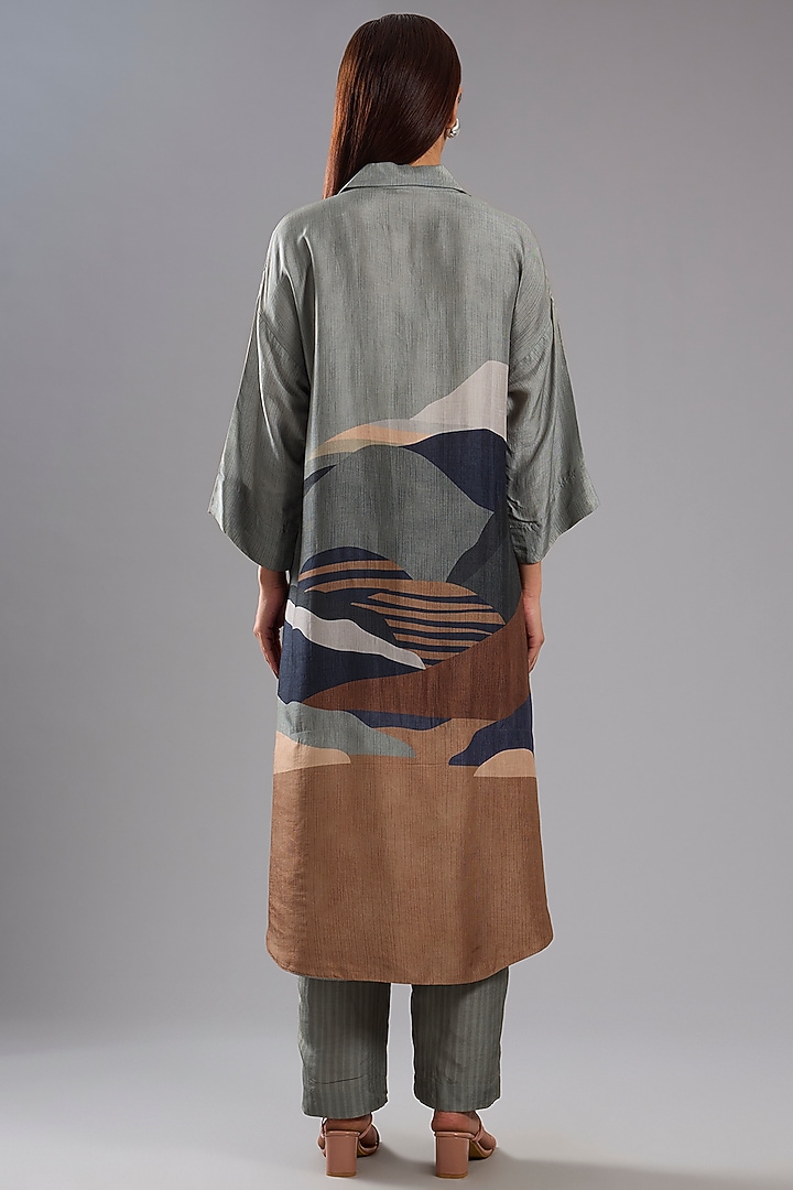 Grey Dupion Silk Abstract Printed Tunic Kurta Set by CLOS at Pernia's Pop Up Shop