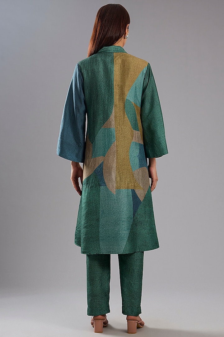 Green Dupion Silk Abstract Printed Tunic Kurta Set by CLOS at Pernia's Pop Up Shop