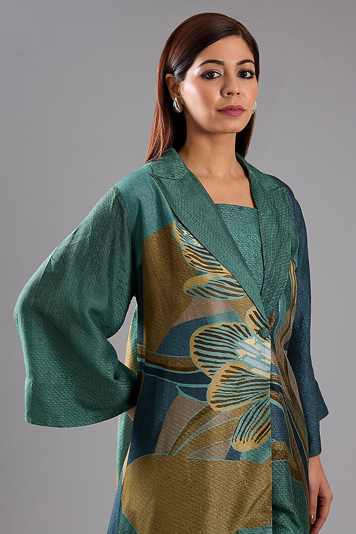 Green Dupion Silk Abstract Printed Tunic Kurta Set by CLOS at Pernia's Pop Up Shop