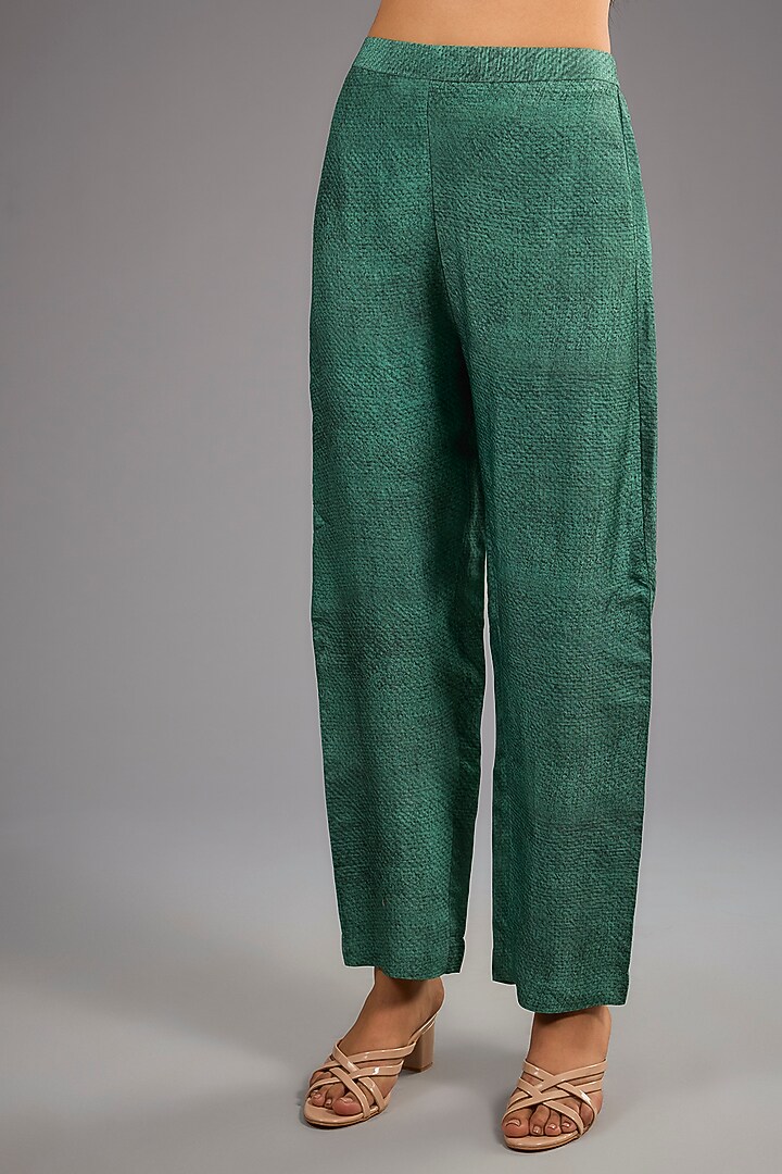 Green Dupion Silk Abstract Geometric Printed Kurta Set by CLOS at Pernia's Pop Up Shop