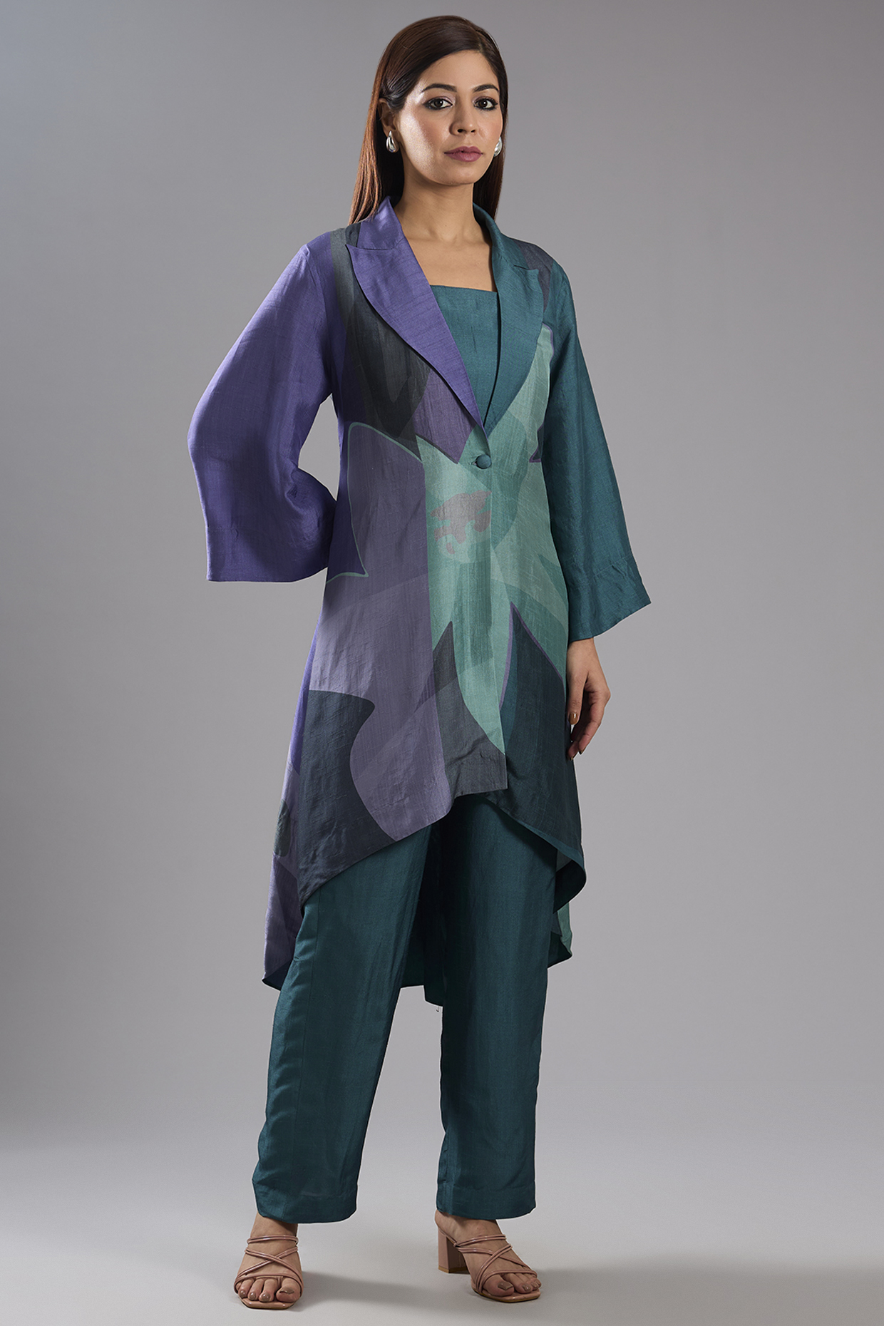 Green Dupion Silk Abstract Printed Tunic Kurta Set by CLOS at Pernia's Pop Up Shop