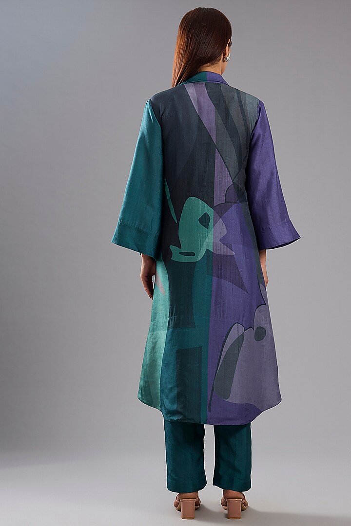 Green Dupion Silk Abstract Printed Tunic Kurta Set by CLOS at Pernia's Pop Up Shop