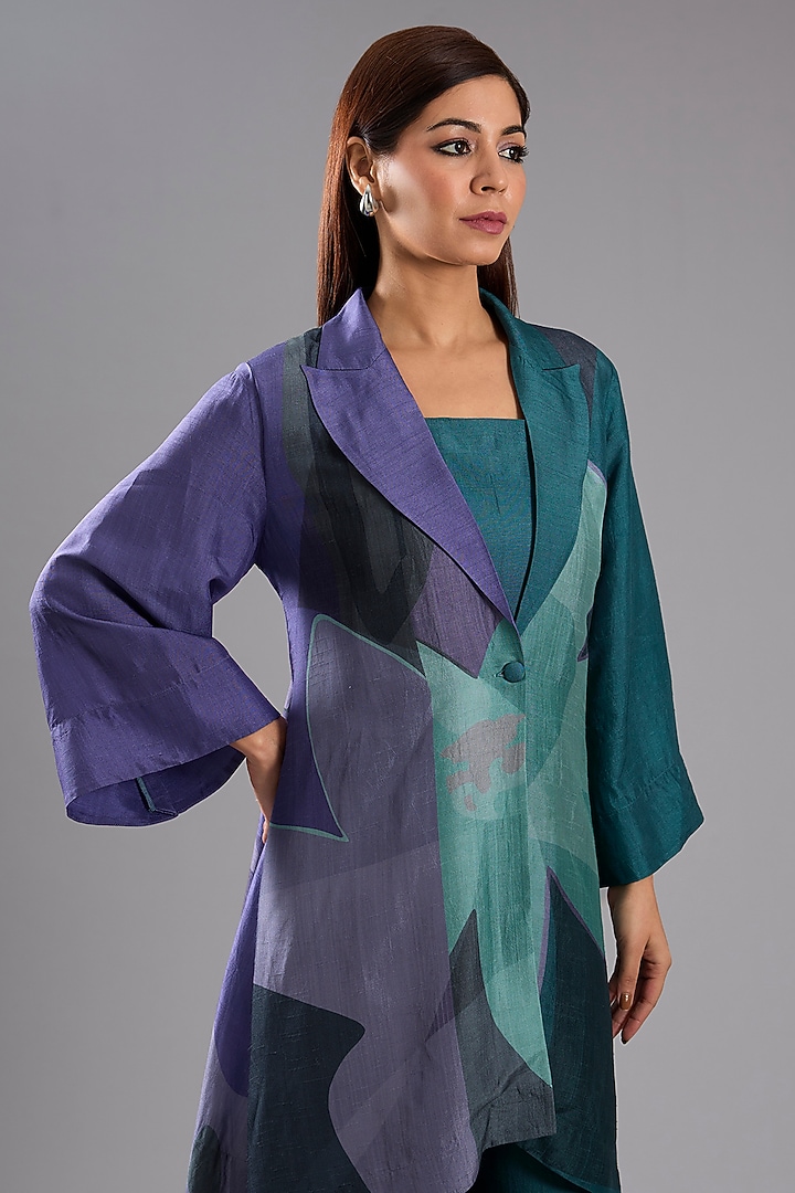 Green Dupion Silk Abstract Printed Tunic Kurta Set by CLOS at Pernia's Pop Up Shop