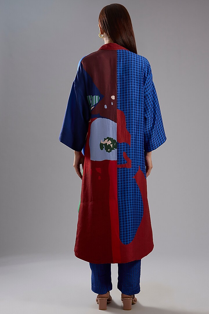 Blue Dupion Silk Abstract Printed Tunic Kurta Set by CLOS at Pernia's Pop Up Shop