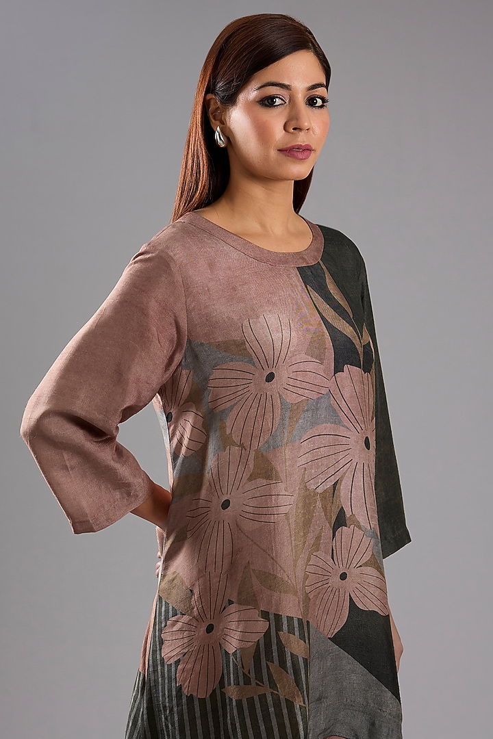 Beige Dupion Silk Abstract Printed Tunic Kurta Set by CLOS at Pernia's Pop Up Shop