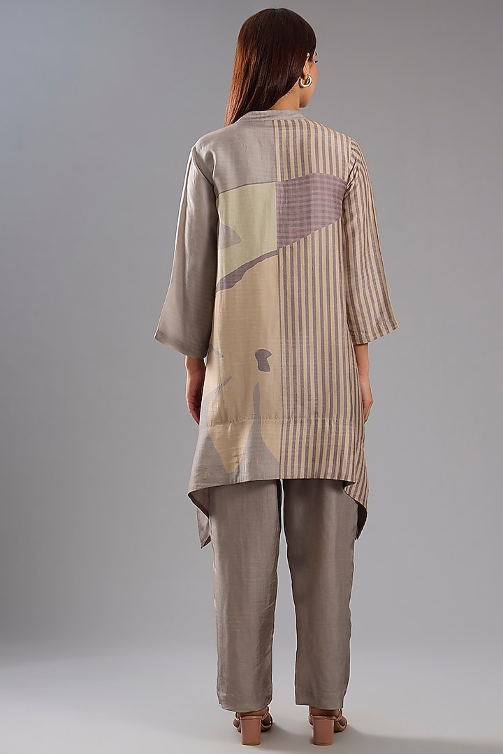 Beige Dupion Silk Abstract Printed Tunic Kurta Set by CLOS at Pernia's Pop Up Shop