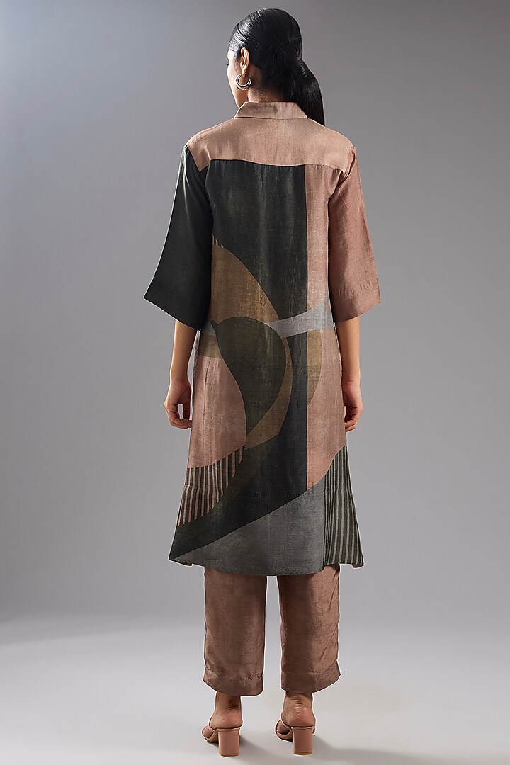 Beige Dupion Silk Abstract Printed Tunic Kurta Set by CLOS at Pernia's Pop Up Shop