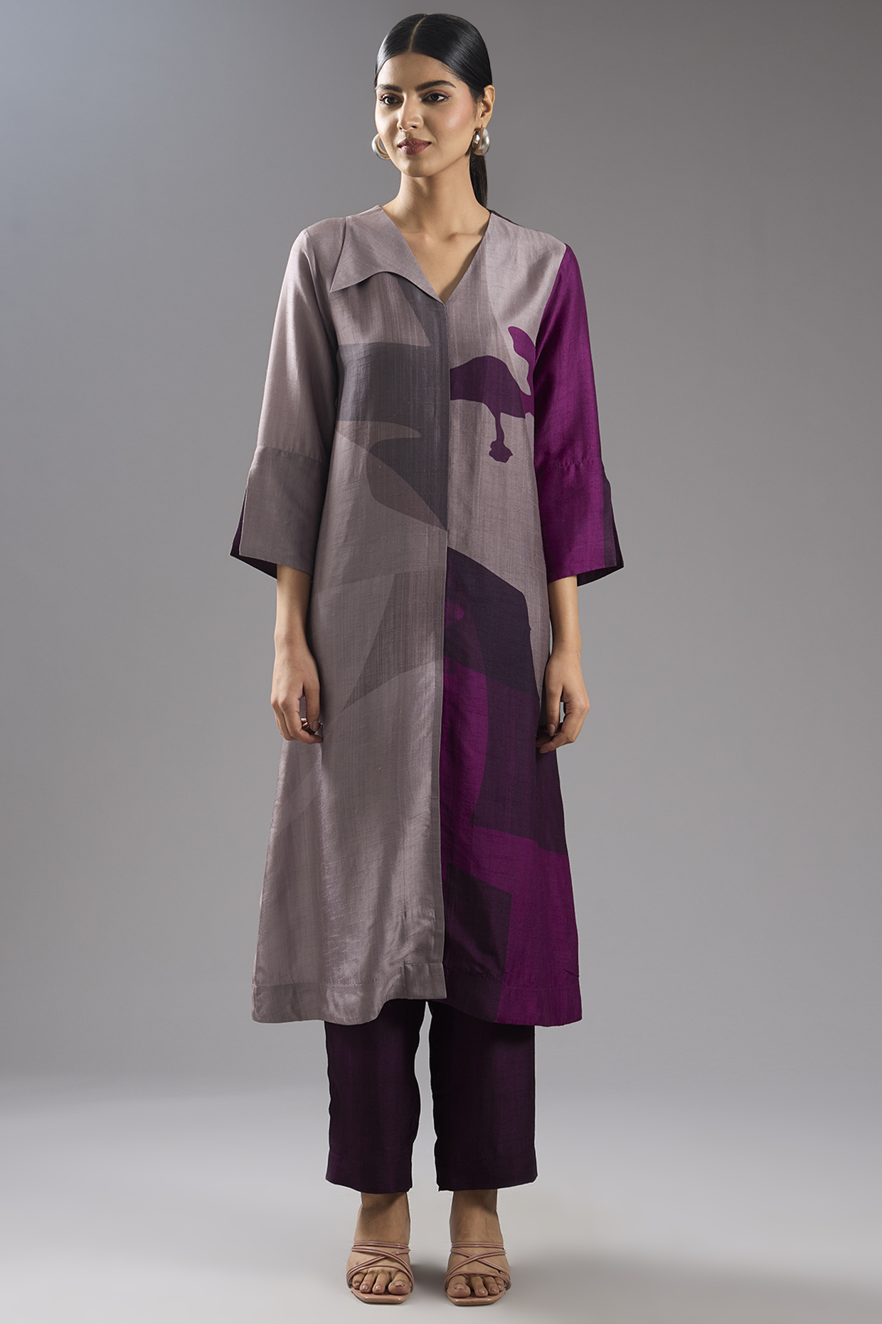 Wine Dupion Silk Abstract Printed Tunic Kurta Set by CLOS at Pernia's Pop Up Shop