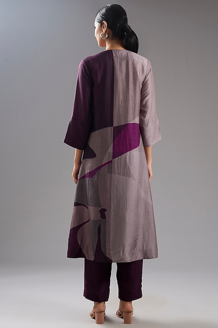 Wine Dupion Silk Abstract Printed Tunic Kurta Set by CLOS at Pernia's Pop Up Shop