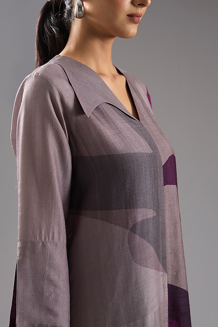 Wine Dupion Silk Abstract Printed Tunic Kurta Set by CLOS at Pernia's Pop Up Shop