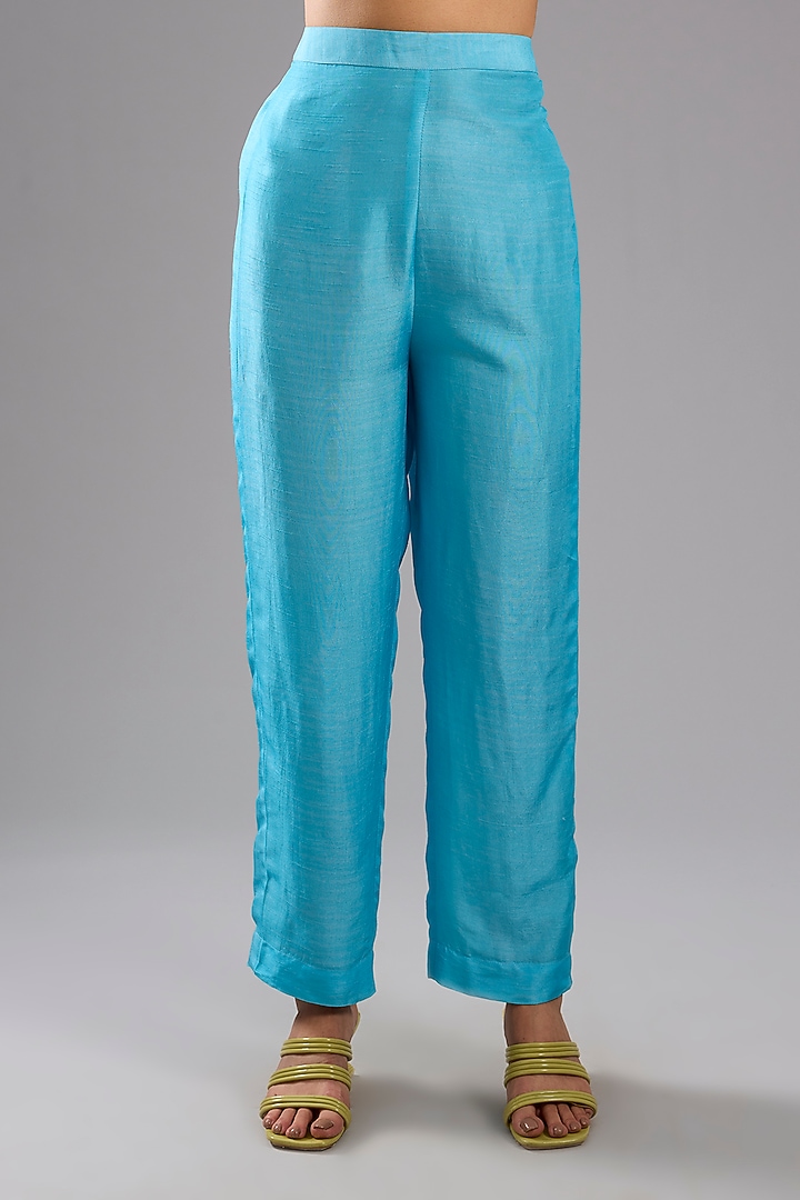 Blue Dupion Silk Abstract Printed Tunic Kurta Set by CLOS at Pernia's Pop Up Shop