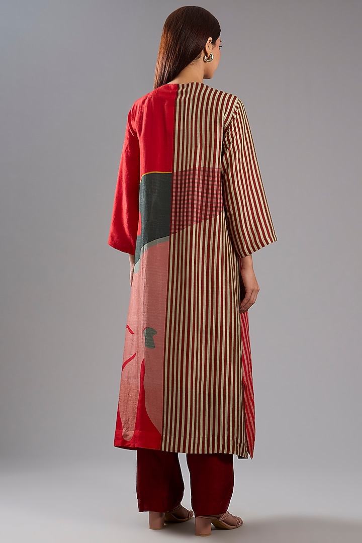 Red Dupion Silk Abstract Printed Tunic Kurta Set by CLOS at Pernia's Pop Up Shop