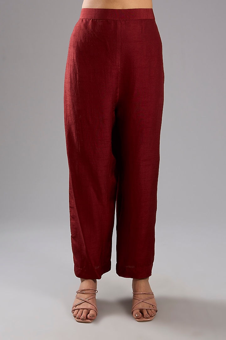 Red Dupion Silk Abstract Printed Tunic Kurta Set by CLOS at Pernia's Pop Up Shop