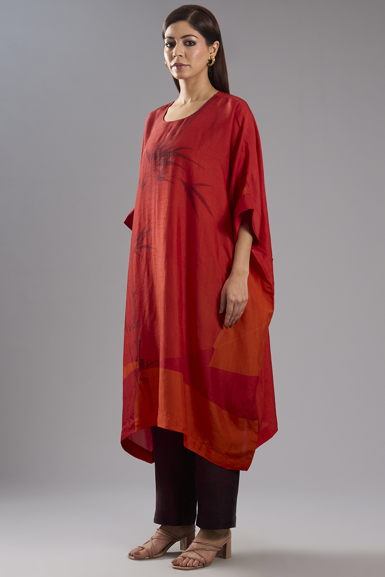 Red Dupion Silk Abstract Printed Tunic Kurta Set by CLOS at Pernia's Pop Up Shop