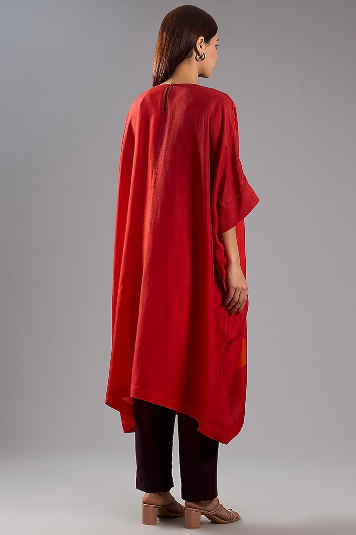 Red Dupion Silk Abstract Printed Tunic Kurta Set by CLOS at Pernia's Pop Up Shop