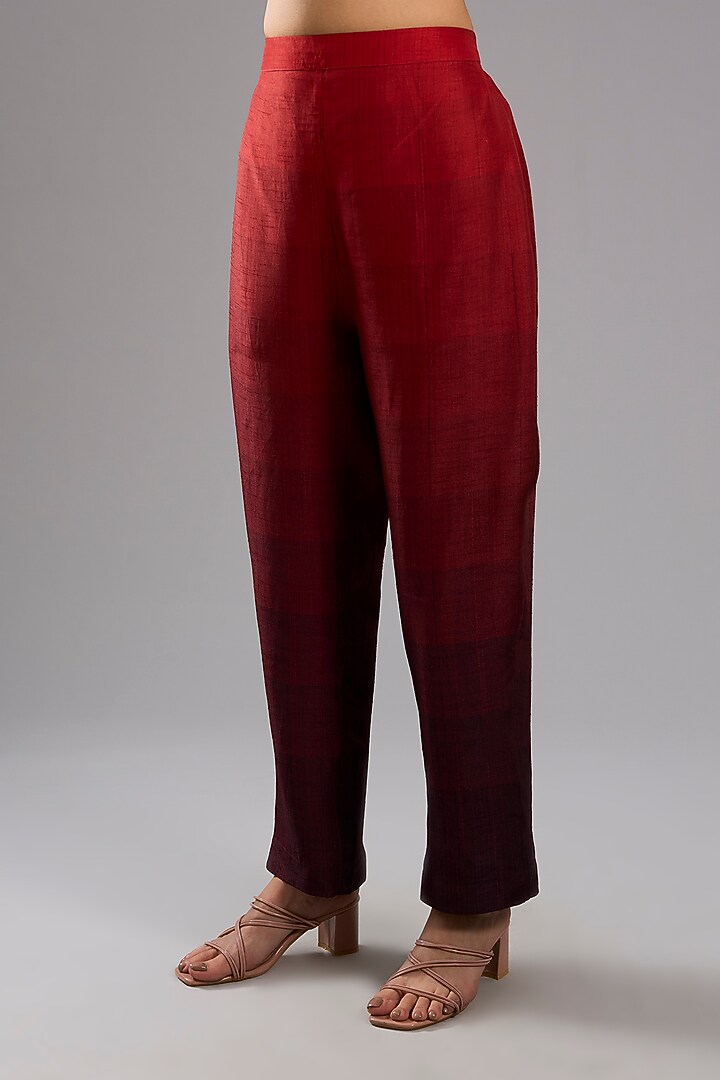 Red Dupion Silk Abstract Printed Tunic Kurta Set by CLOS at Pernia's Pop Up Shop