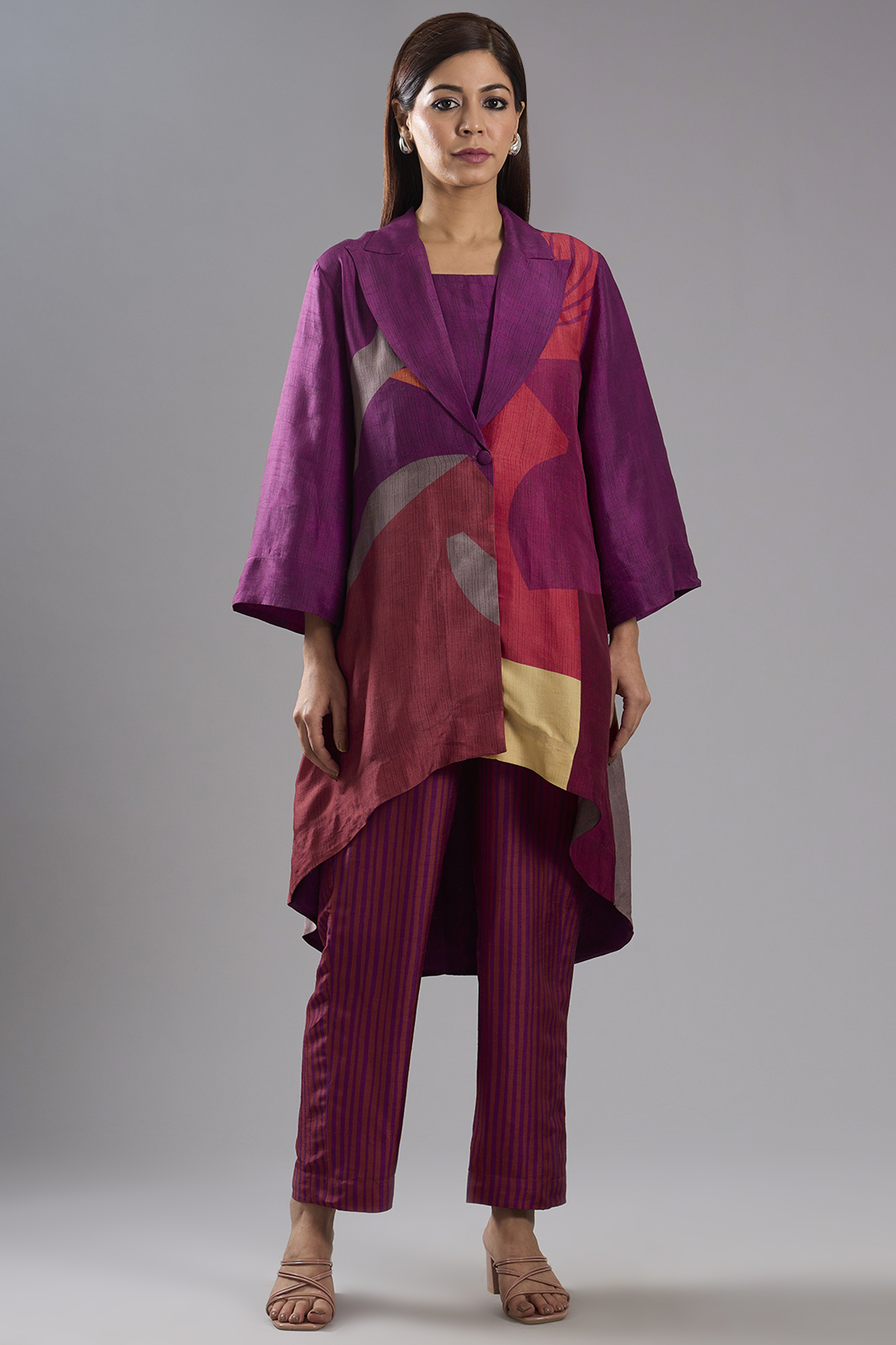 Wine Dupion Silk Abstract Printed Kurta Set by CLOS at Pernia's Pop Up Shop