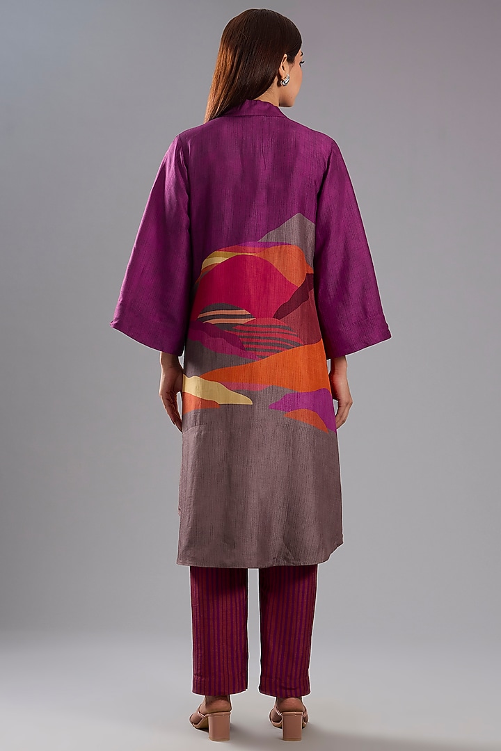 Wine Dupion Silk Abstract Printed Kurta Set by CLOS at Pernia's Pop Up Shop
