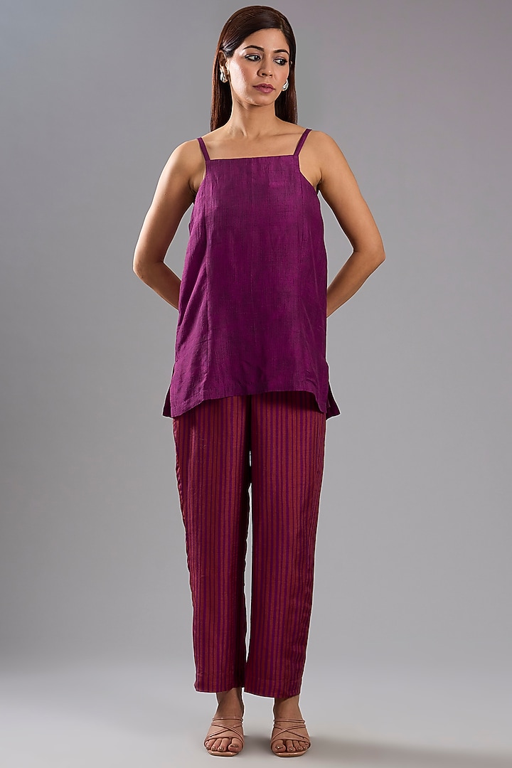 Wine Dupion Silk Abstract Printed Kurta Set by CLOS at Pernia's Pop Up Shop