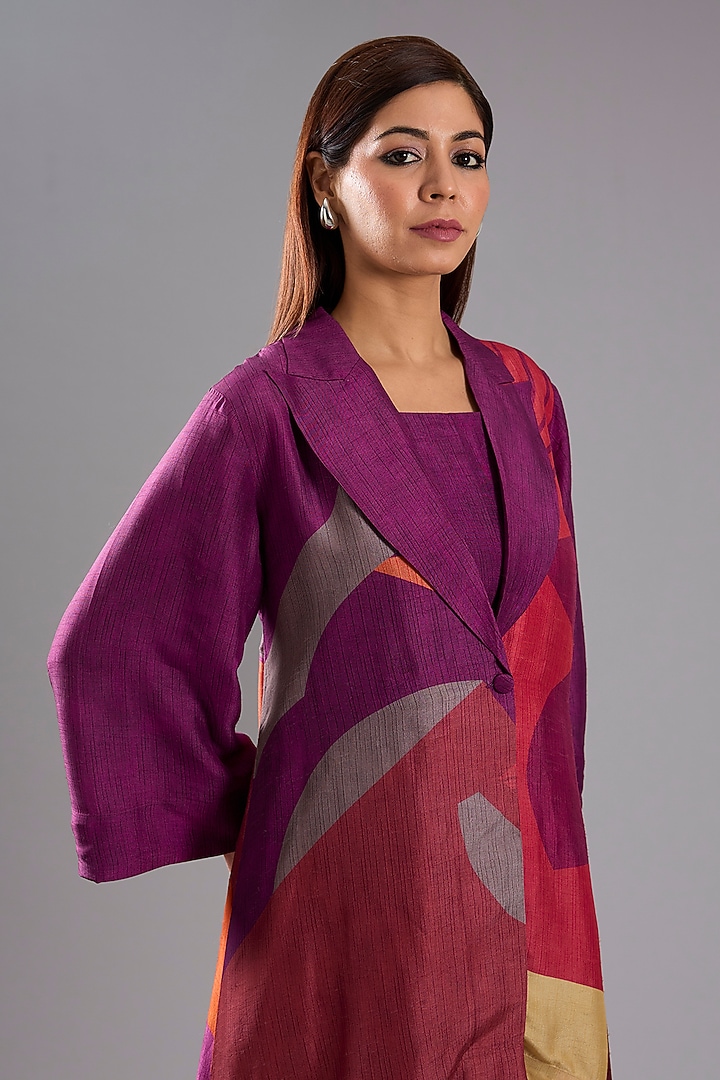 Wine Dupion Silk Abstract Printed Kurta Set by CLOS at Pernia's Pop Up Shop