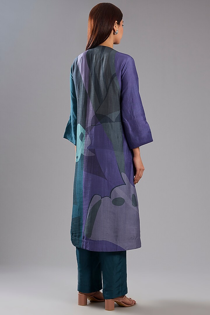 Green Dupion Silk Abstract Printed Kurta Set by CLOS at Pernia's Pop Up Shop