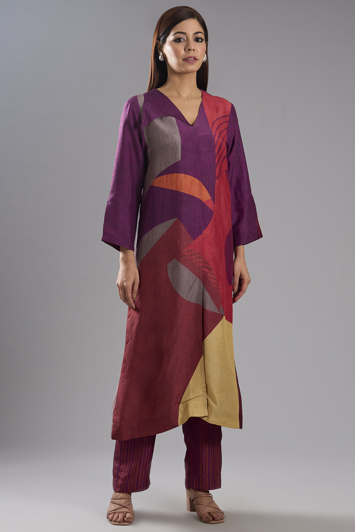 Wine Dupion Silk Abstract Printed Kurta Set by CLOS at Pernia's Pop Up Shop
